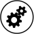 Kreis mit schwarzer Umrandung, innen Symbol Zahnräder