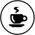 kreis mit schwarzer Umrandung, innen Symbol schwarze Kaffetasse